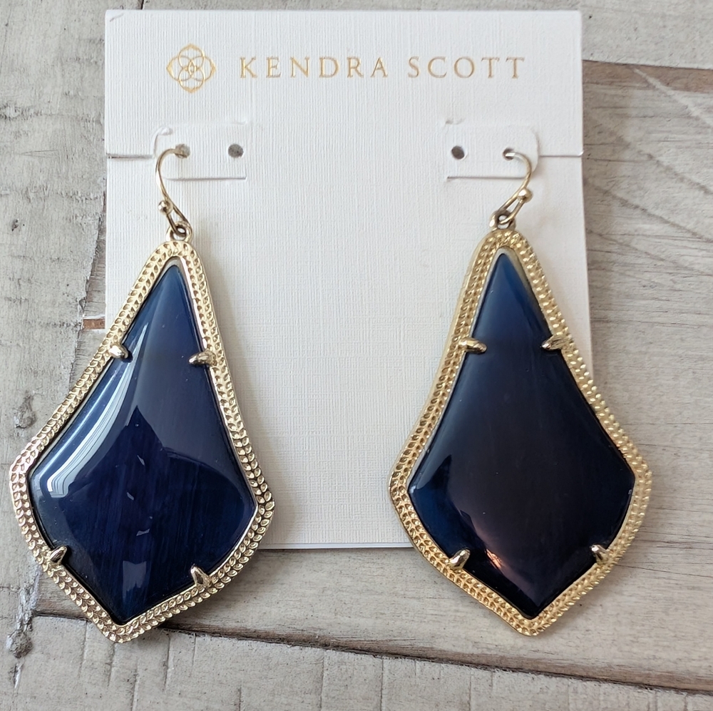 Kendra Scott Alexandra Navy Cat's Eye and Gold Earrings